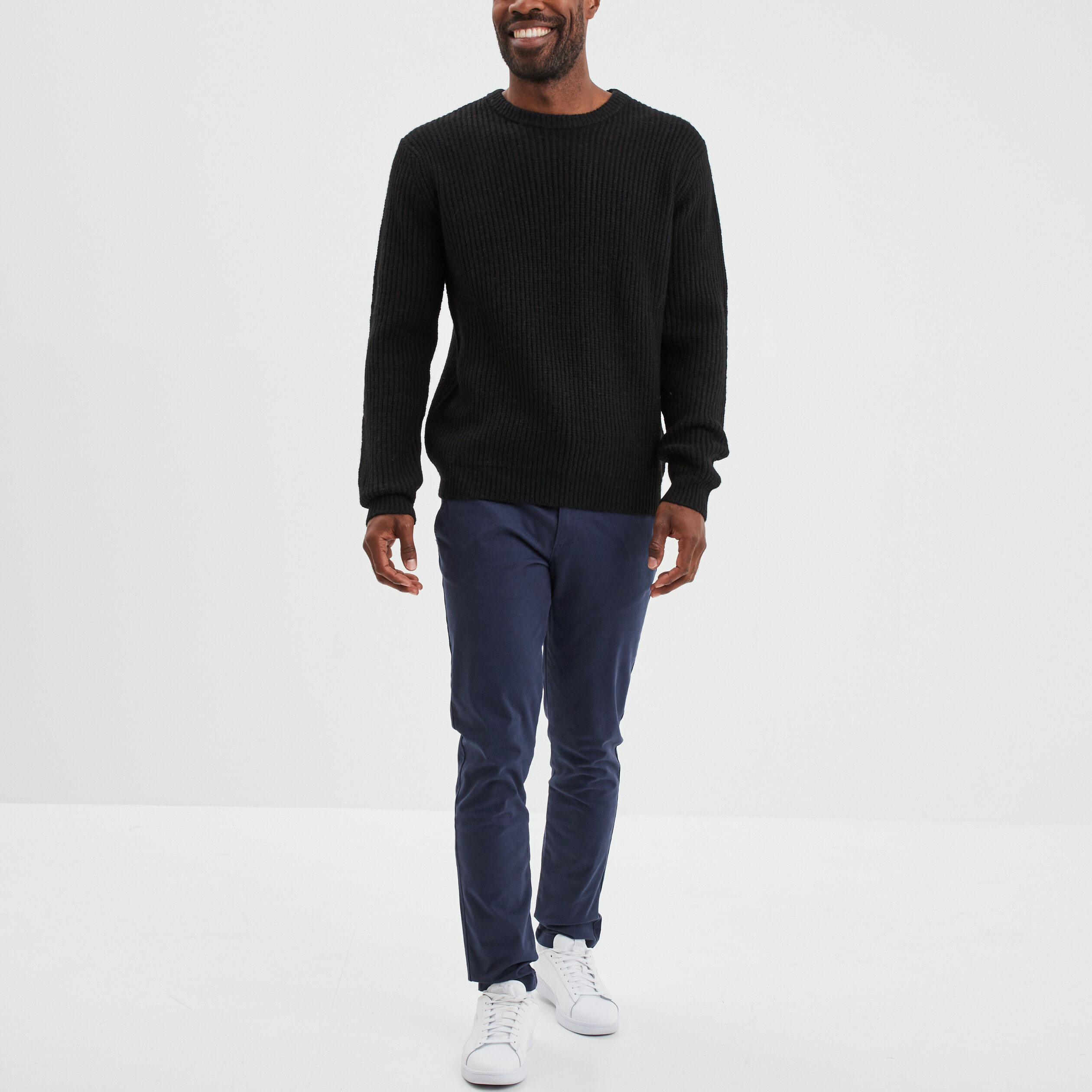 Pull col rond manches longues noir homme | La Halle