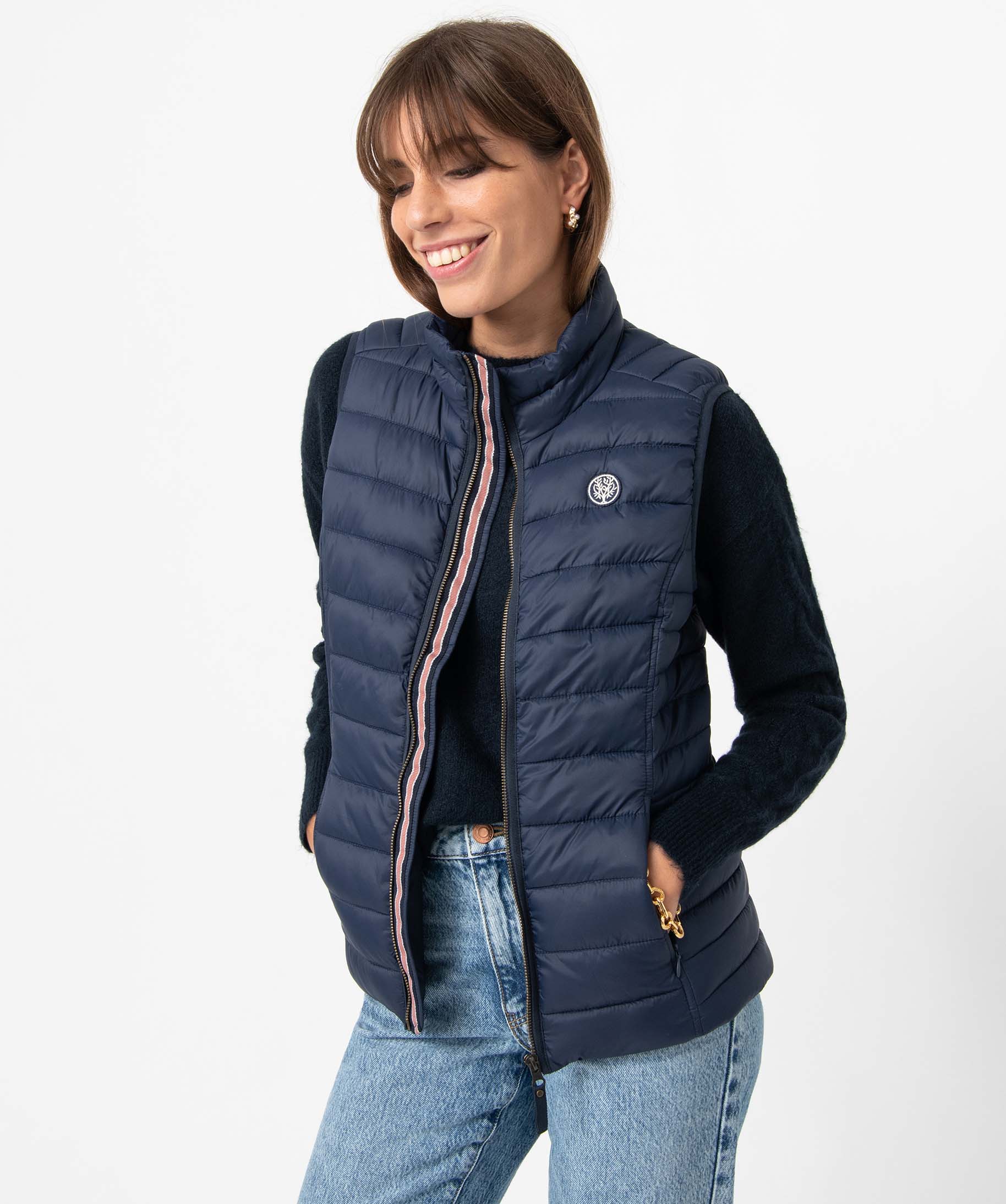 Blouson femme sans manches en matière matelassée bleu | GEMO