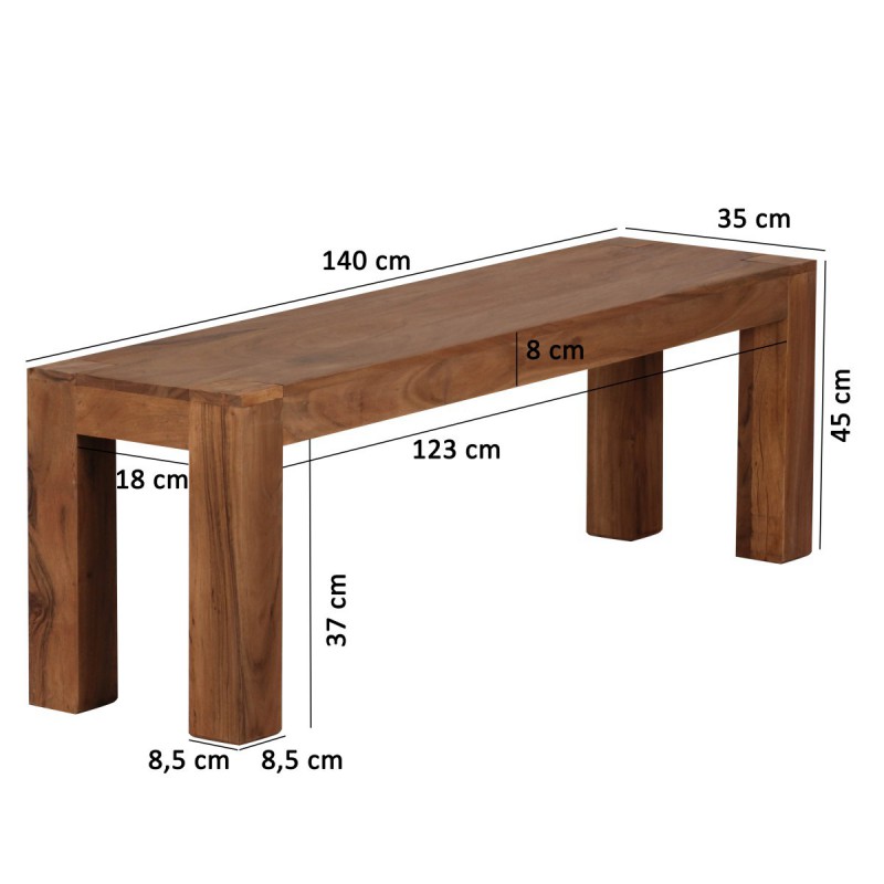 Wohnling Akazie Massivholz Esszimmer Sitzbank Bank 140 x 35 cm