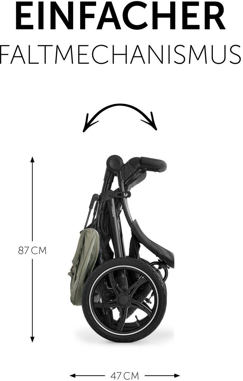 Hauck Dreirad-Kinderwagen Runner 2 Mickey Mouse olive, Kinderwagen, Jogger mit schwenk- und feststellbarem Vorderrad