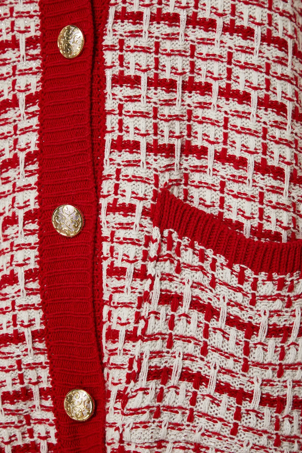 Trendyol Collection  Roter, weit geschnittener Strickcardigan in Tweed-Optik mit Glitzer TWOAW21HI0250