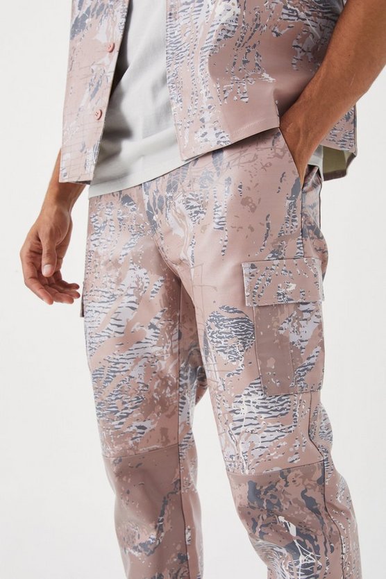 PU Cargo-Hose mit geradem Bein und abstraktem Print