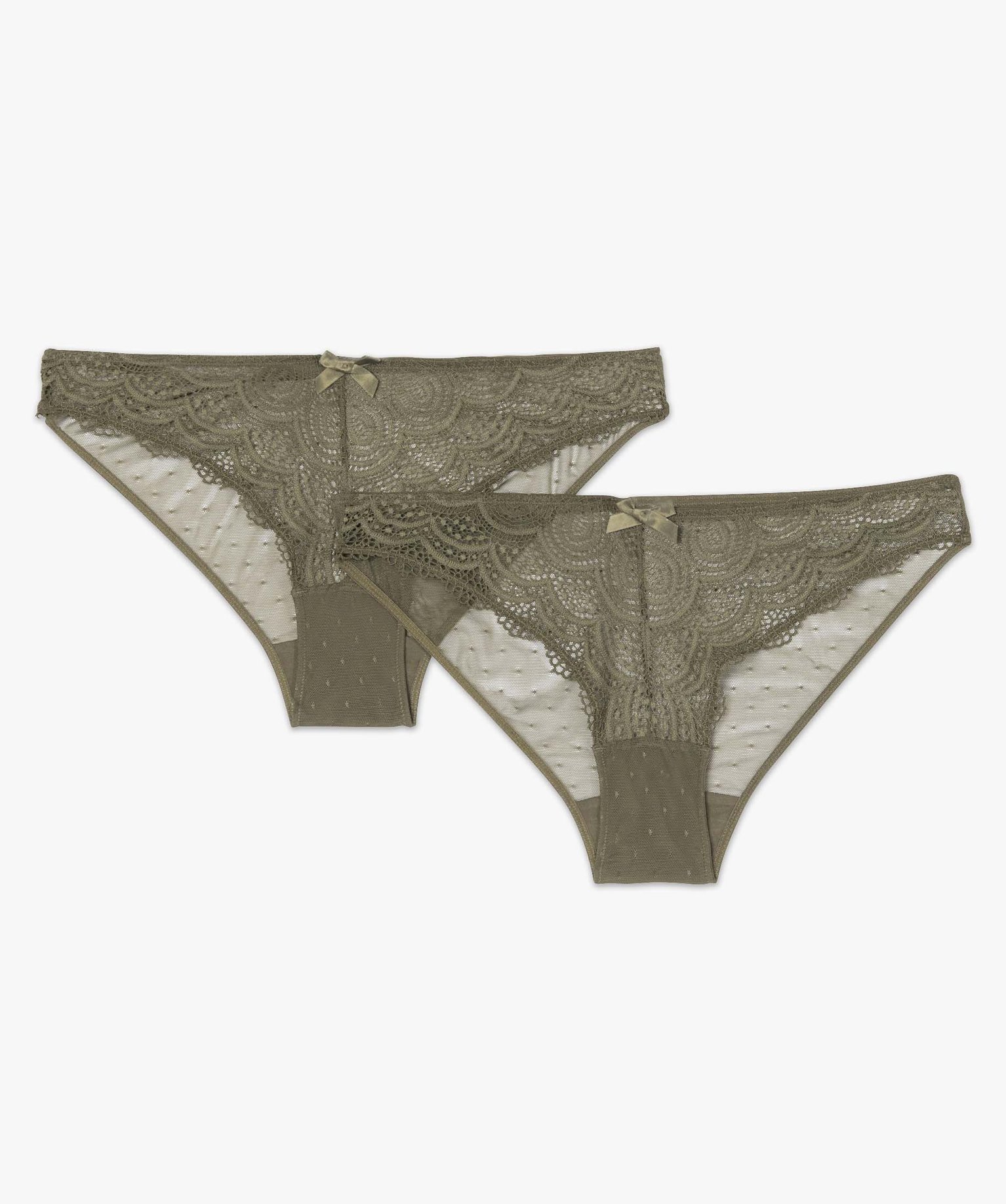 Culotte en dentelle et tulle femme (lot de 2) kaki | GEMO