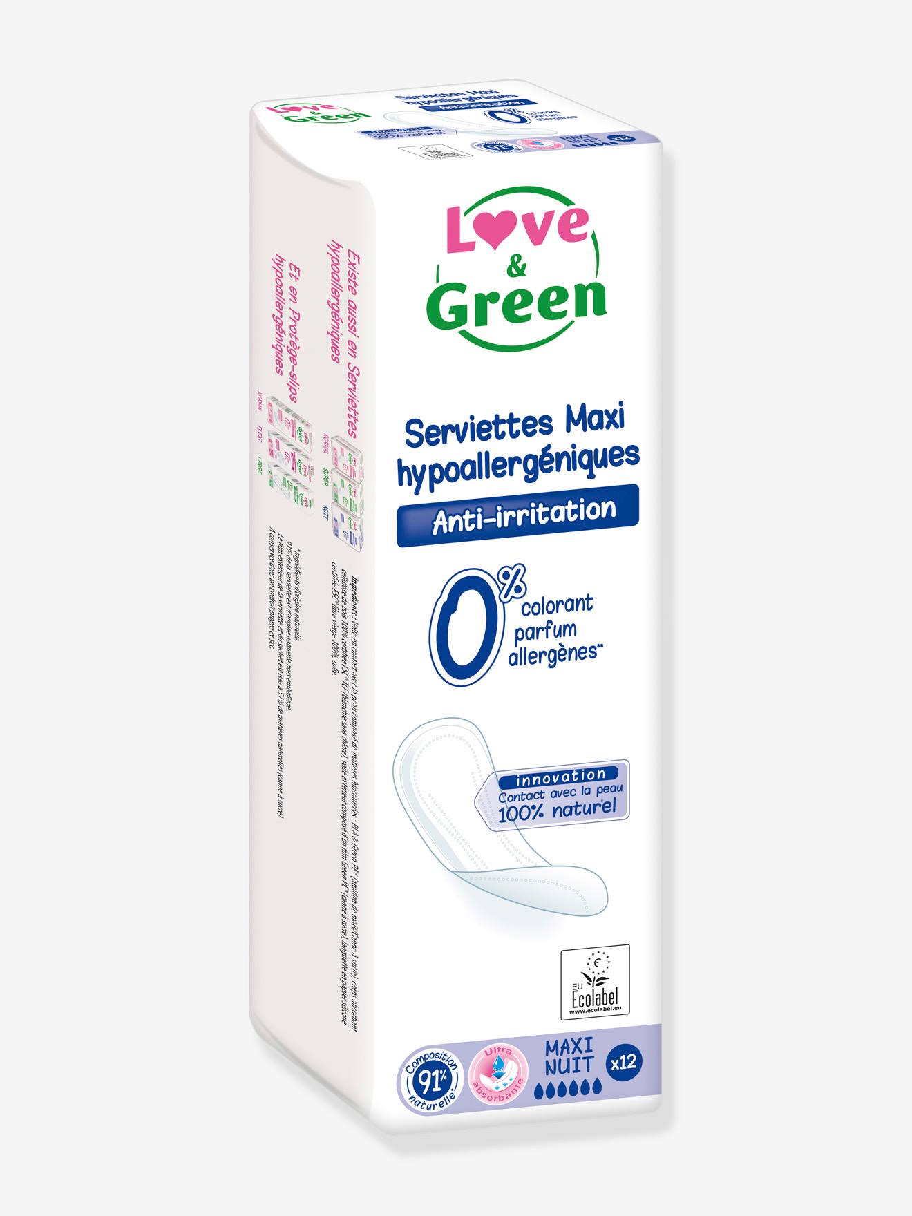 Serviettes hygiéniques écologiques LOVE & GREEN Maxi nuit x12 blanc