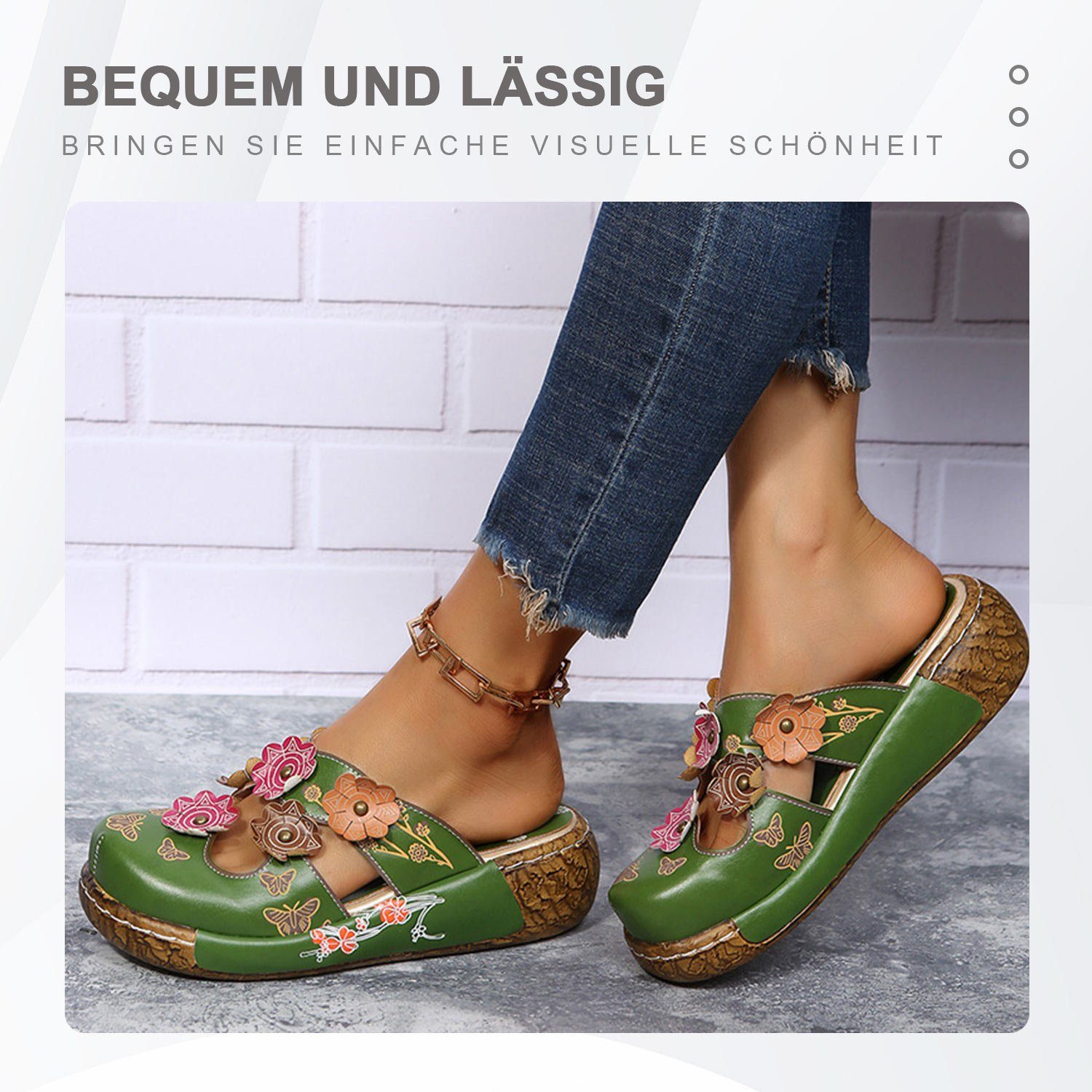 Daisred Schlappen Damen Sandalen Vintage Blume Pantoletten Hausschuhe Clog