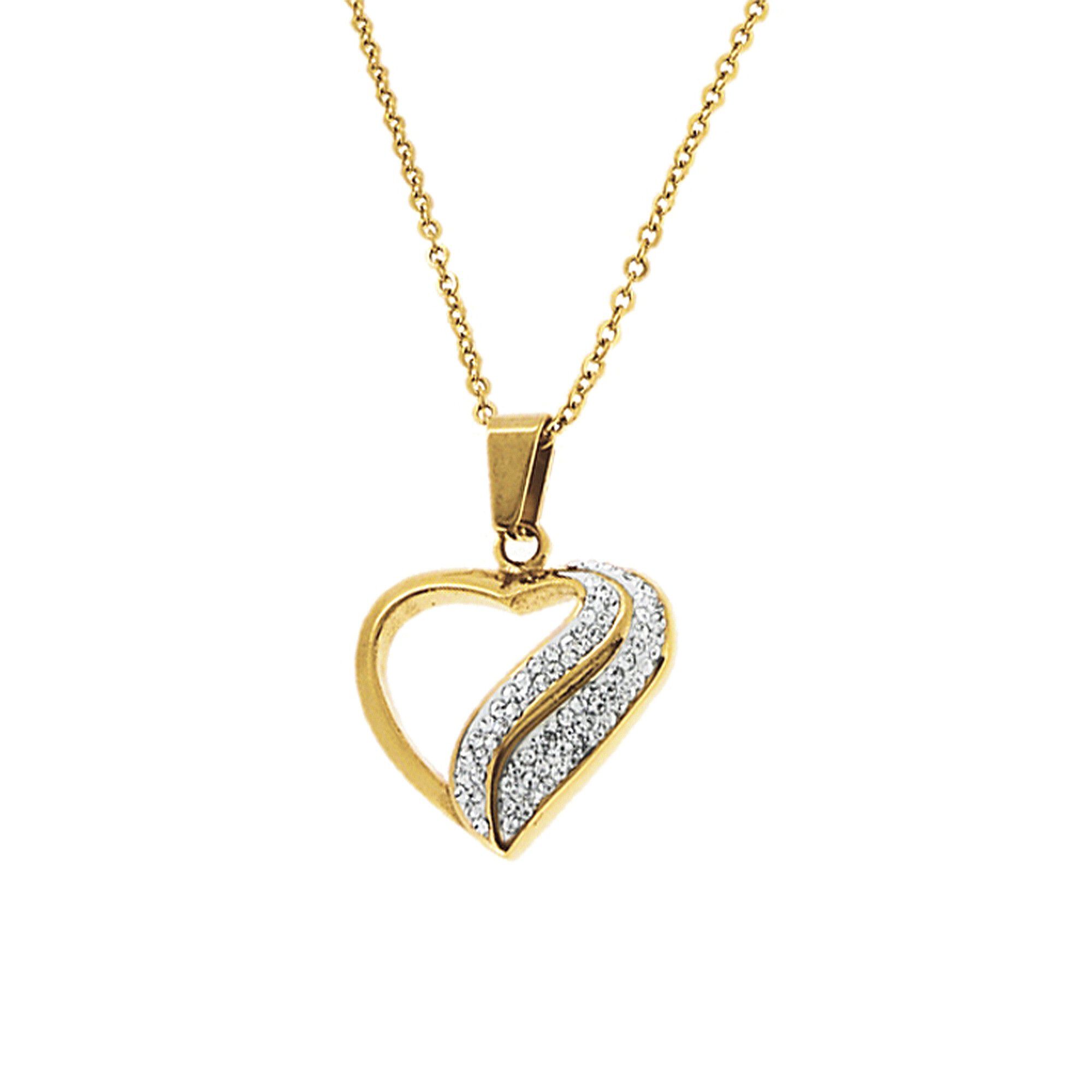 Collier coeur cristaux et doré or fin