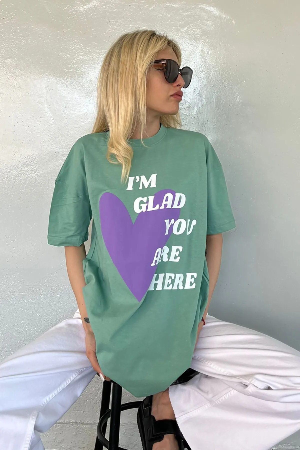 Madmext  Mad Girls Grün bedrucktes T-Shirt Mg1202