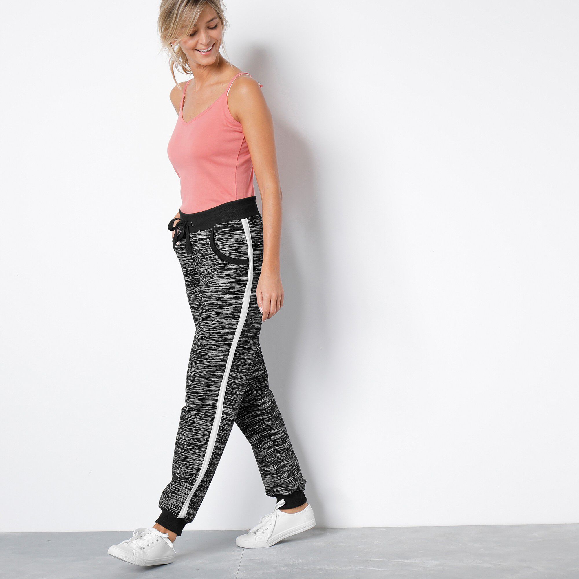 Pantalong jogging bicolore imprimé chiné