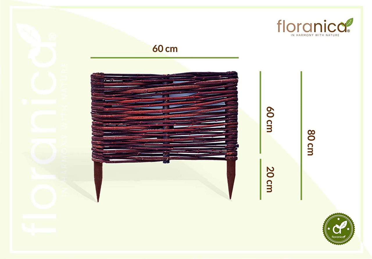 Pemicont Floranica Beeteinfassung aus Weide Weidenzaun 1 Stück 60cm x 60cm Rasenkante Gartenzaun Beetzaun Beetabgrenzung Holz
