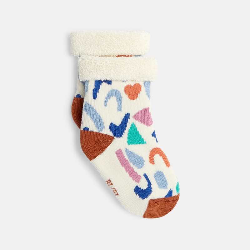 Chaussettes bébé garçon fourrées sherpa motif terrazzo blanches Catimini