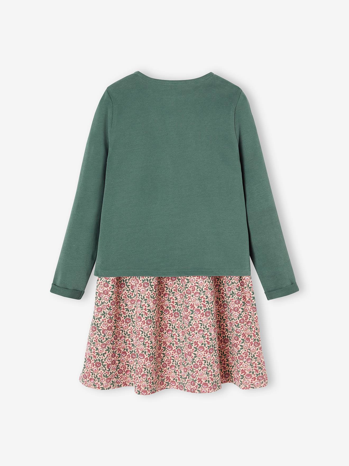 Ensemble fille cardigan et robe imprimée fleurs encre imprimé