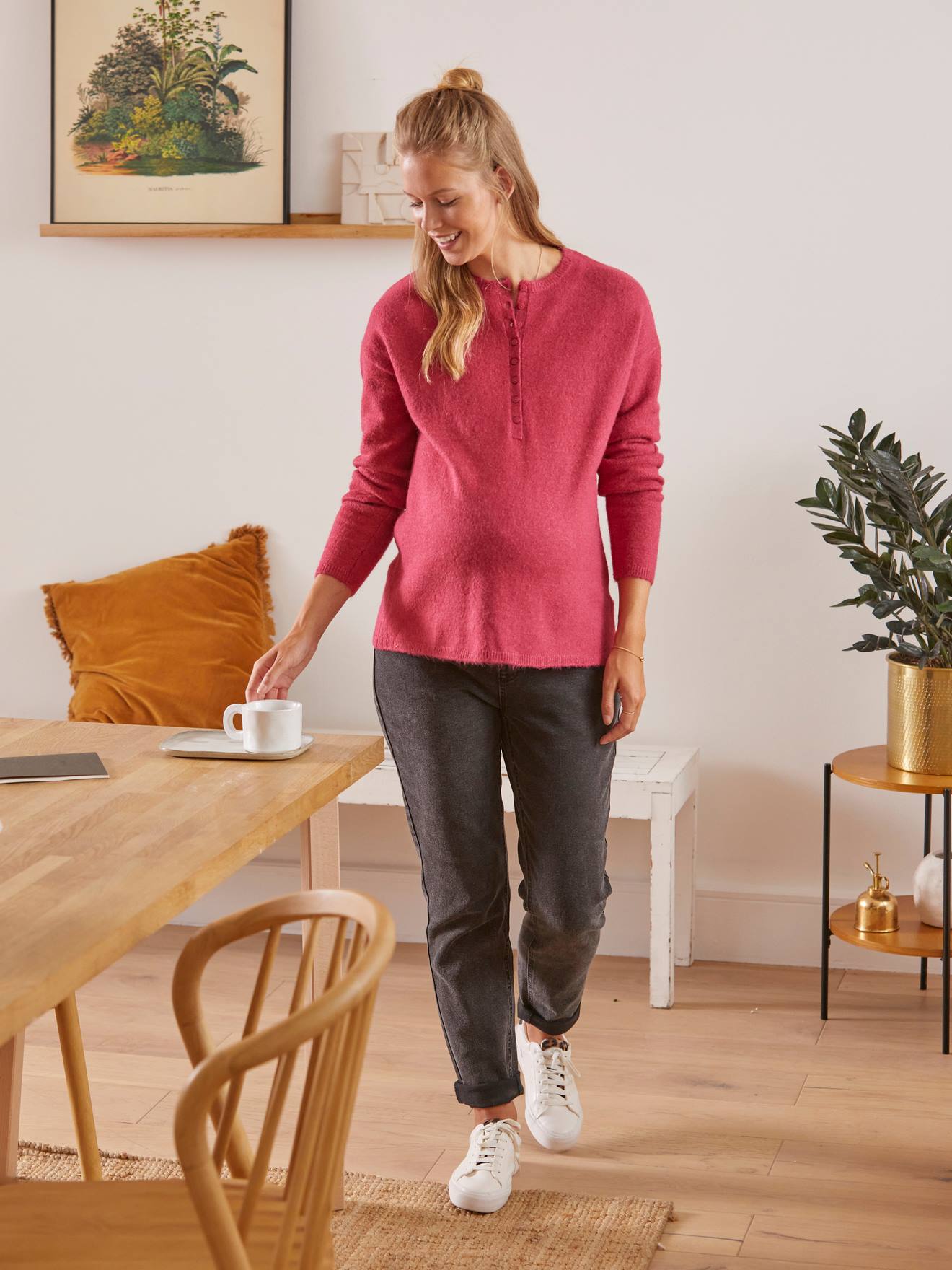 Vertbaudet Henley-Shirt, Schwangerschaft & Stillzeit - fuchsia