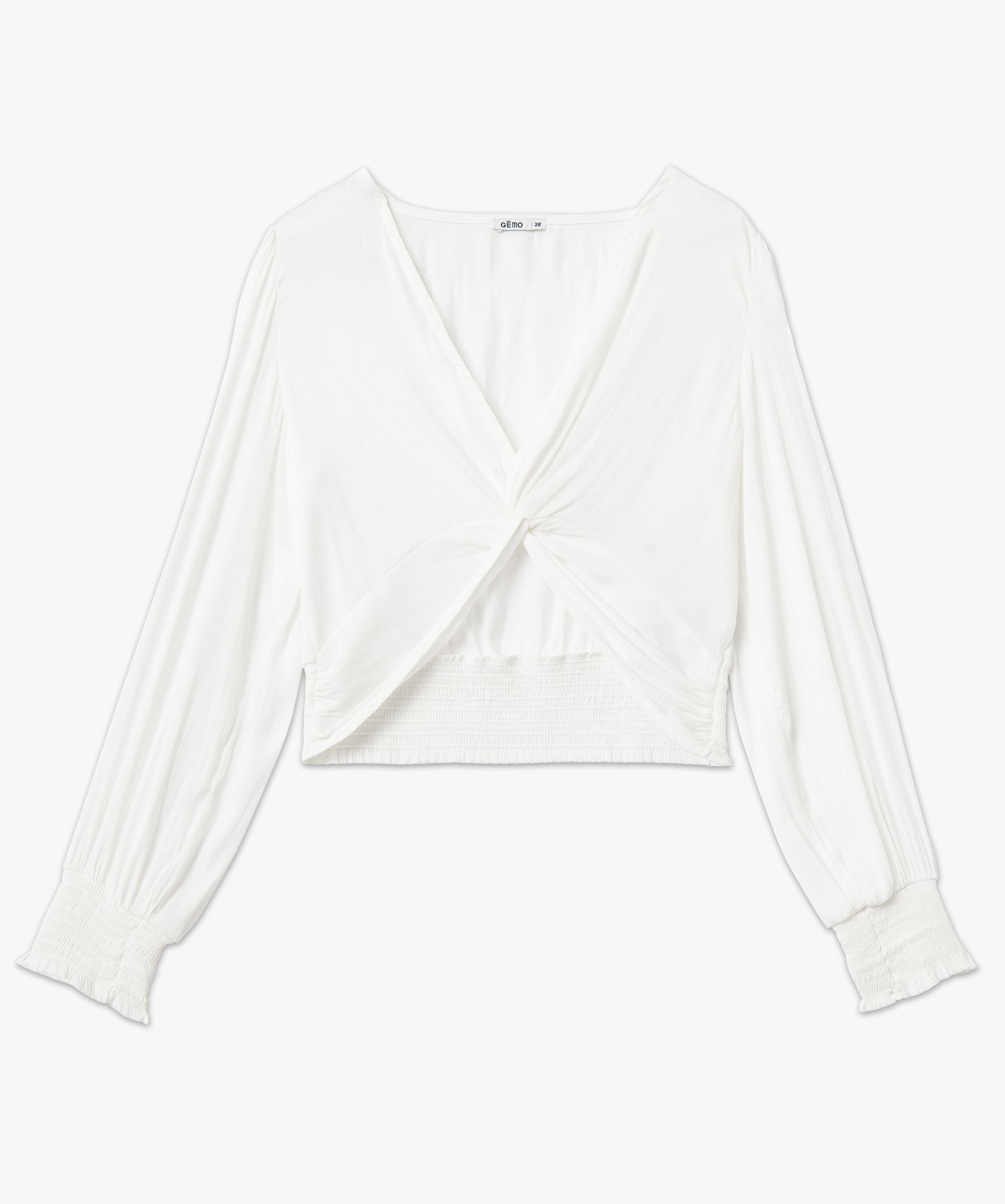 Blouse à manches longues effet drapé femme ecru | GEMO