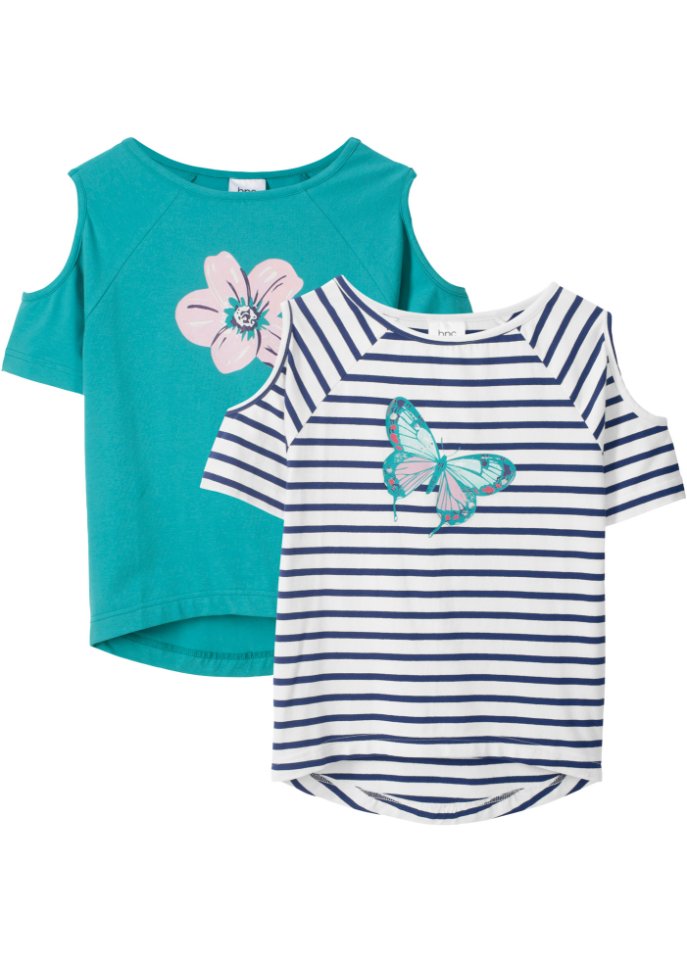 Mädchen T-Shirt mit Cut-Out-Schultern (2er Pack)