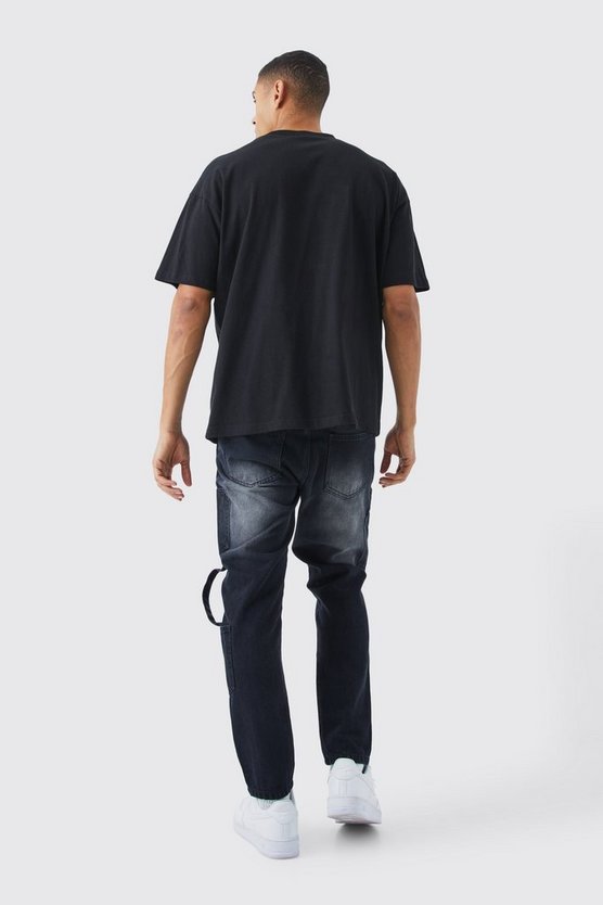 Schmale Cargo-Jeans mit Rissen