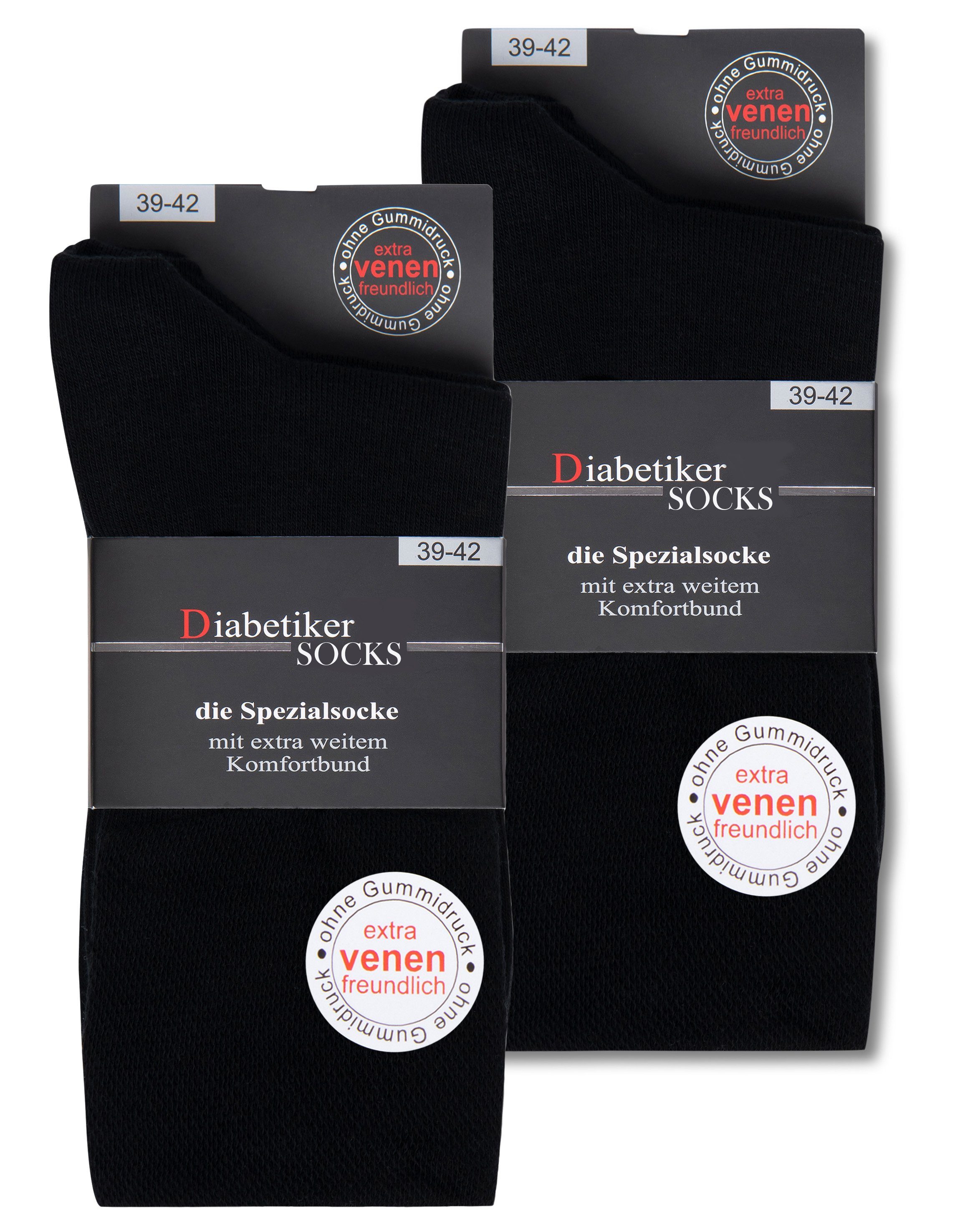 sockenkauf24 Diabetikersocken 6 Paar Damen & Herren Socken mit Komfortbund (Schwarz, 39-42) ohne Gummi & ohne Naht 97% Baumwolle - 26806 WP
