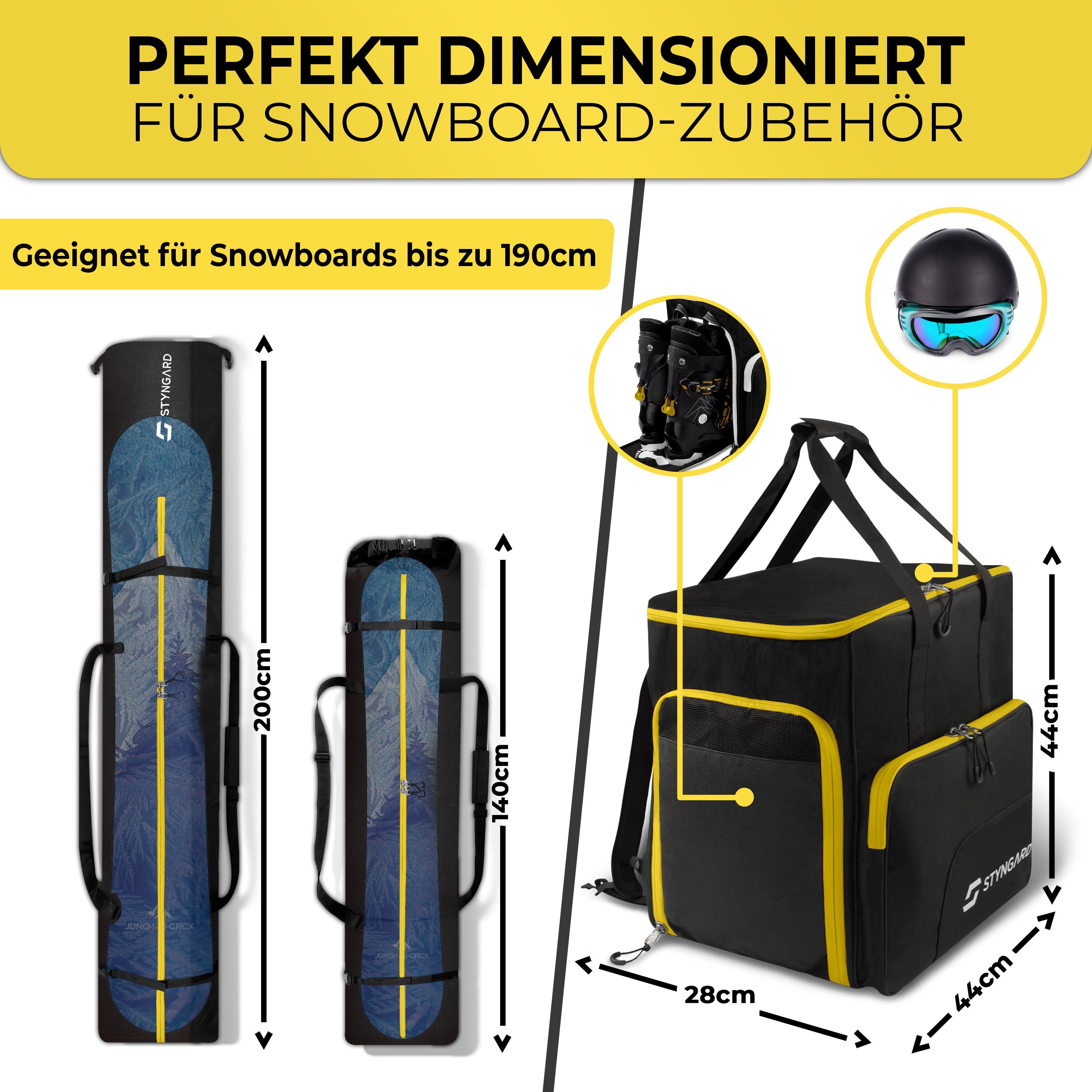 Styngard Skitasche CALGARY (Boardbag Snowboard), Snowboardtasche Set mit Stiefeltasche