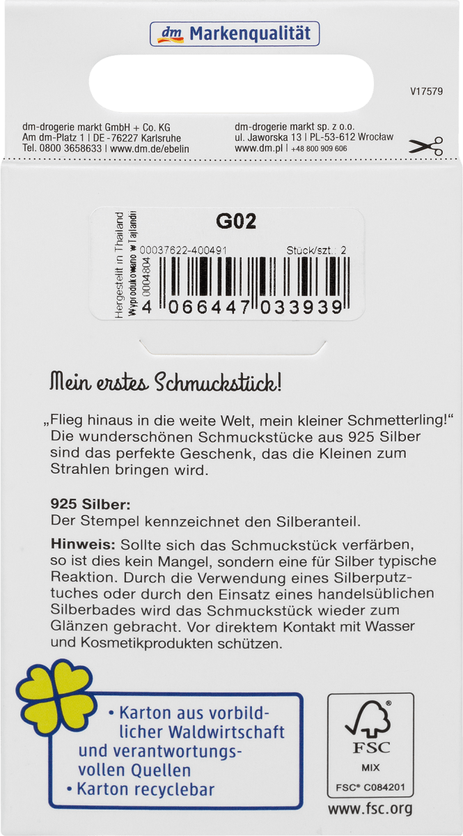 Ohrstecker Kind Schmetterling 925 Silber, 2 St