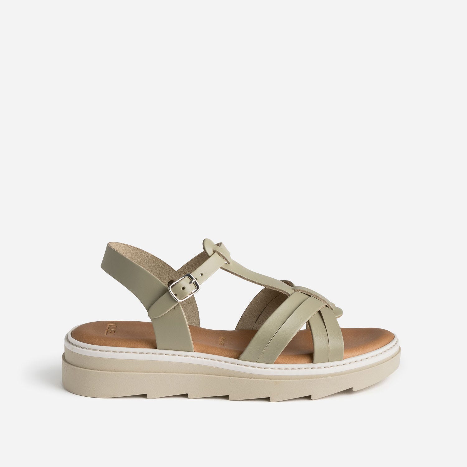 Sandale TEXTO kaki clair en cuir