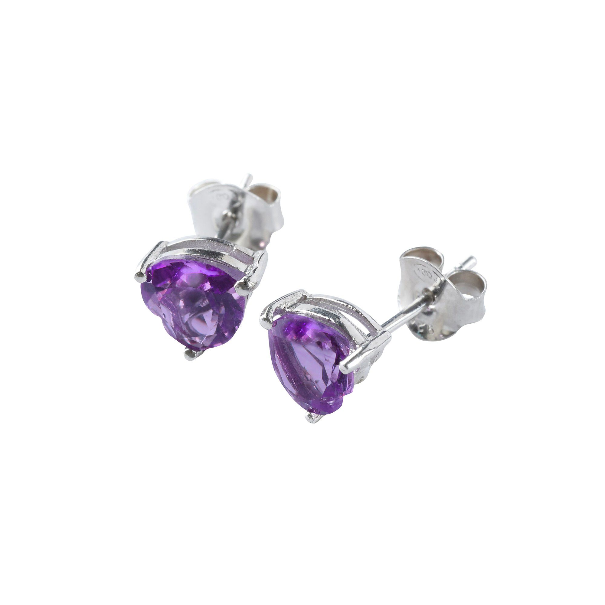 Boucles d'oreilles coeur argent améthyste