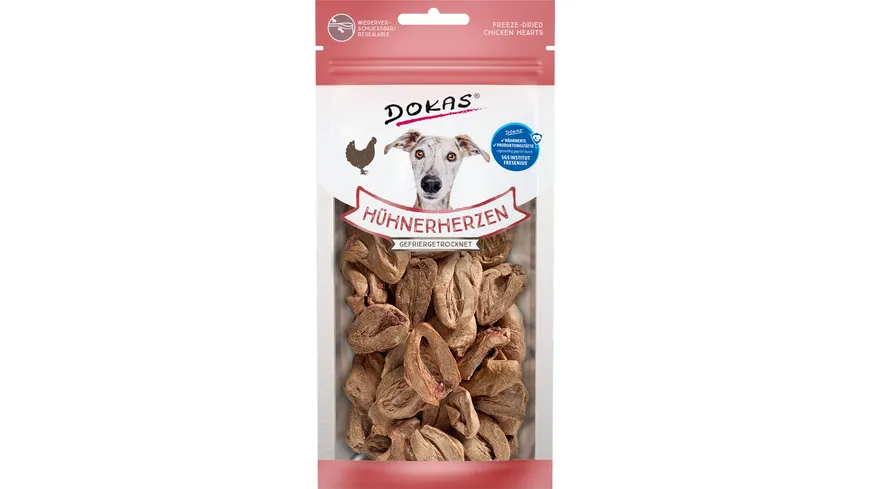 Dokas Hundesnack Hühnerherzen gefriergetrocknet 22 g