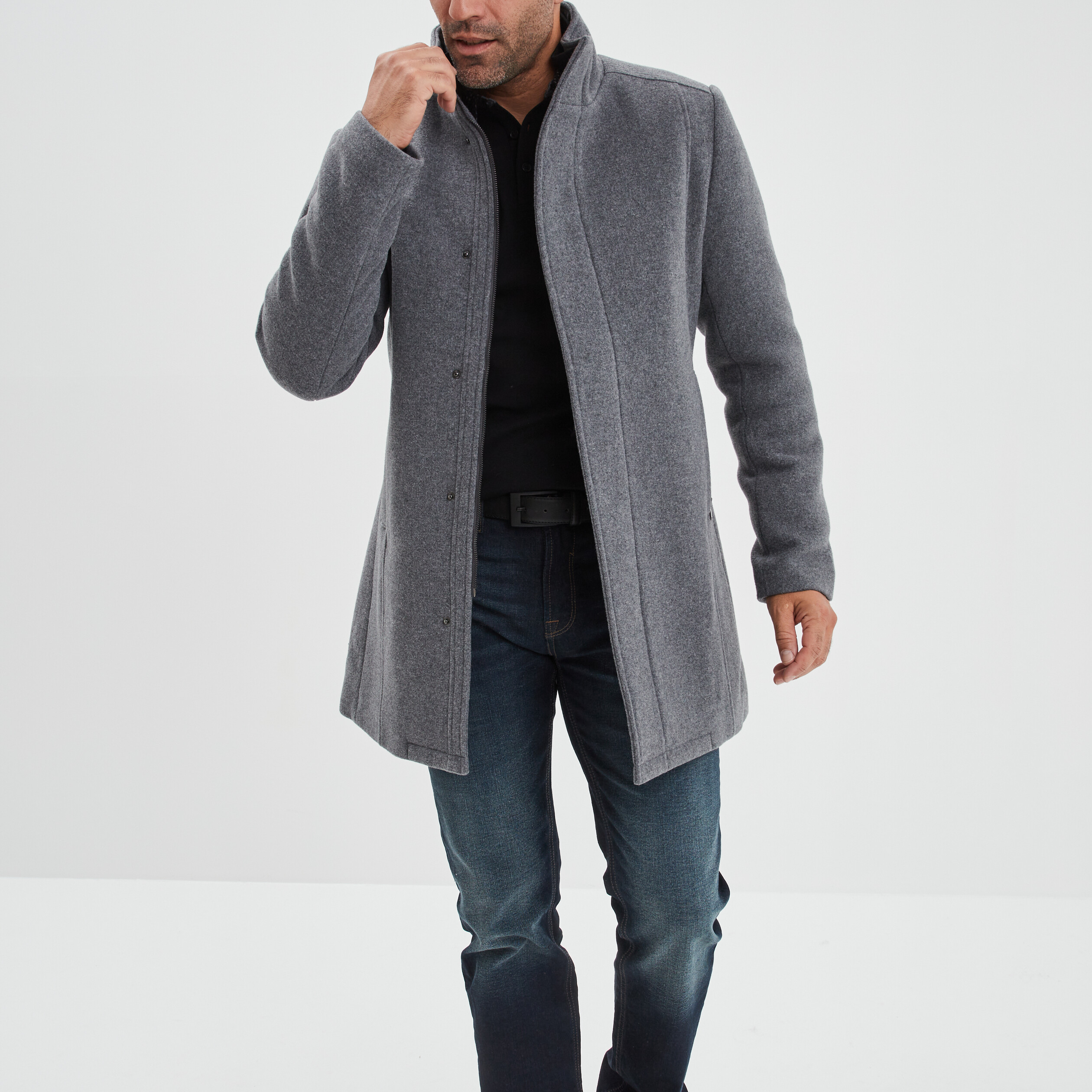 Manteau droit long gris foncé homme | La Halle