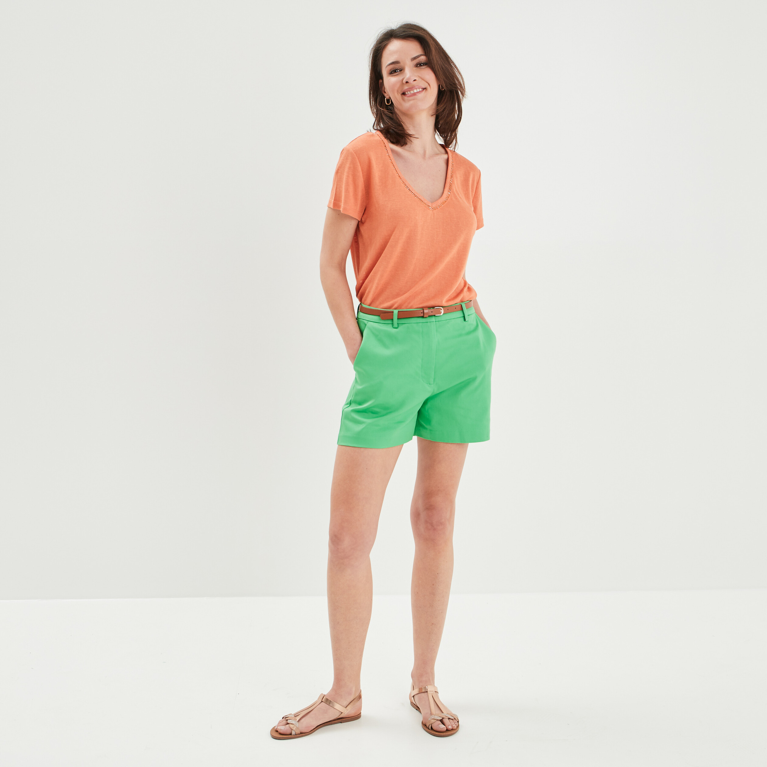 T-shirt à manches courtes orange corail femme | La Halle