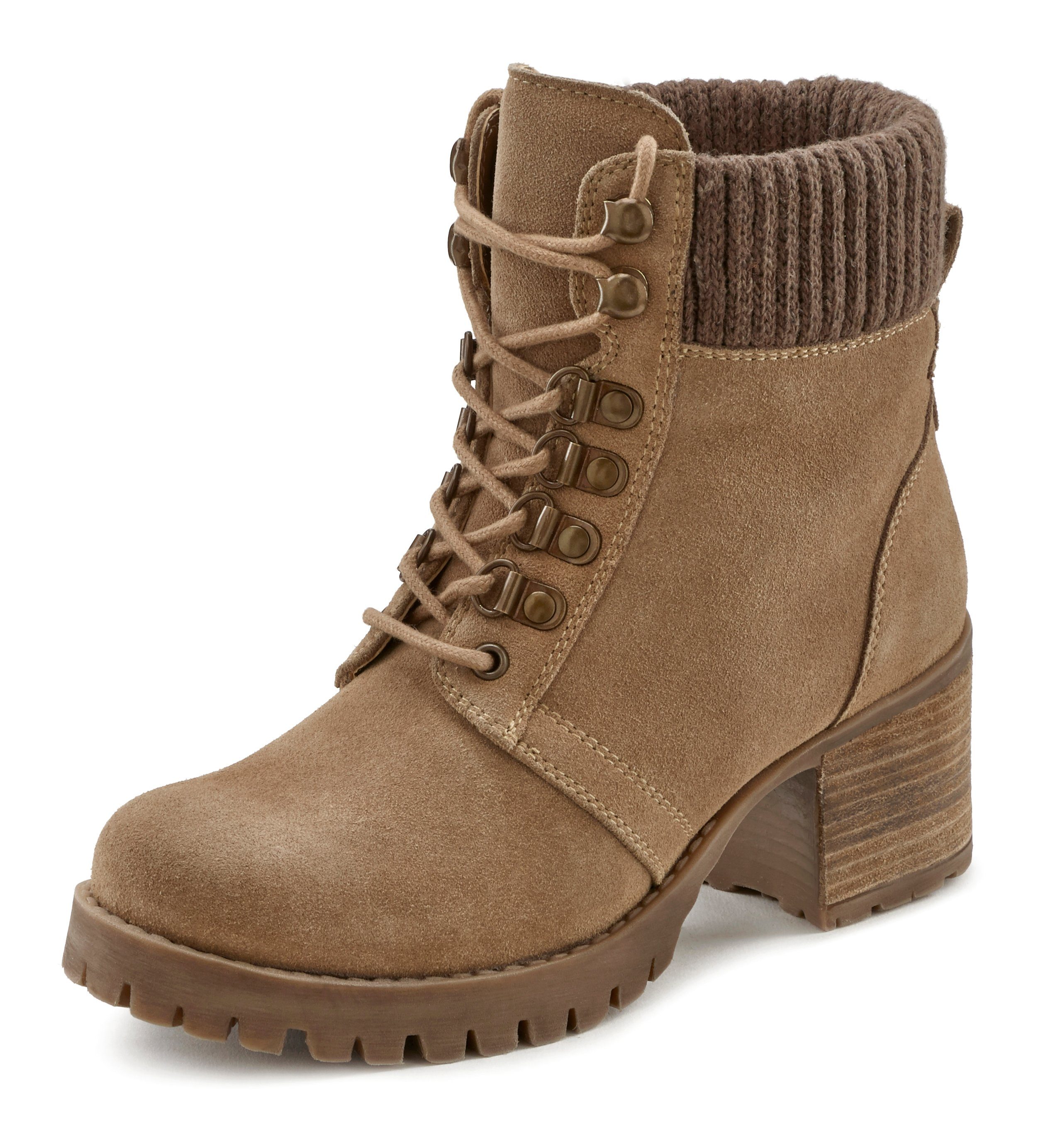 LASCANA Schnürstiefelette, High-Heel Boots, Winterstiefelette, Leder, Blockabsatz zum Schnüren