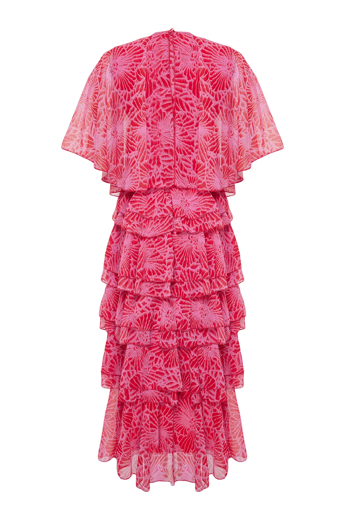 Trendyol Modest  Mehrlagiges, gewebtes Chiffon-Abendkleid mit rosa Blumenrock TCTSS24DB00007