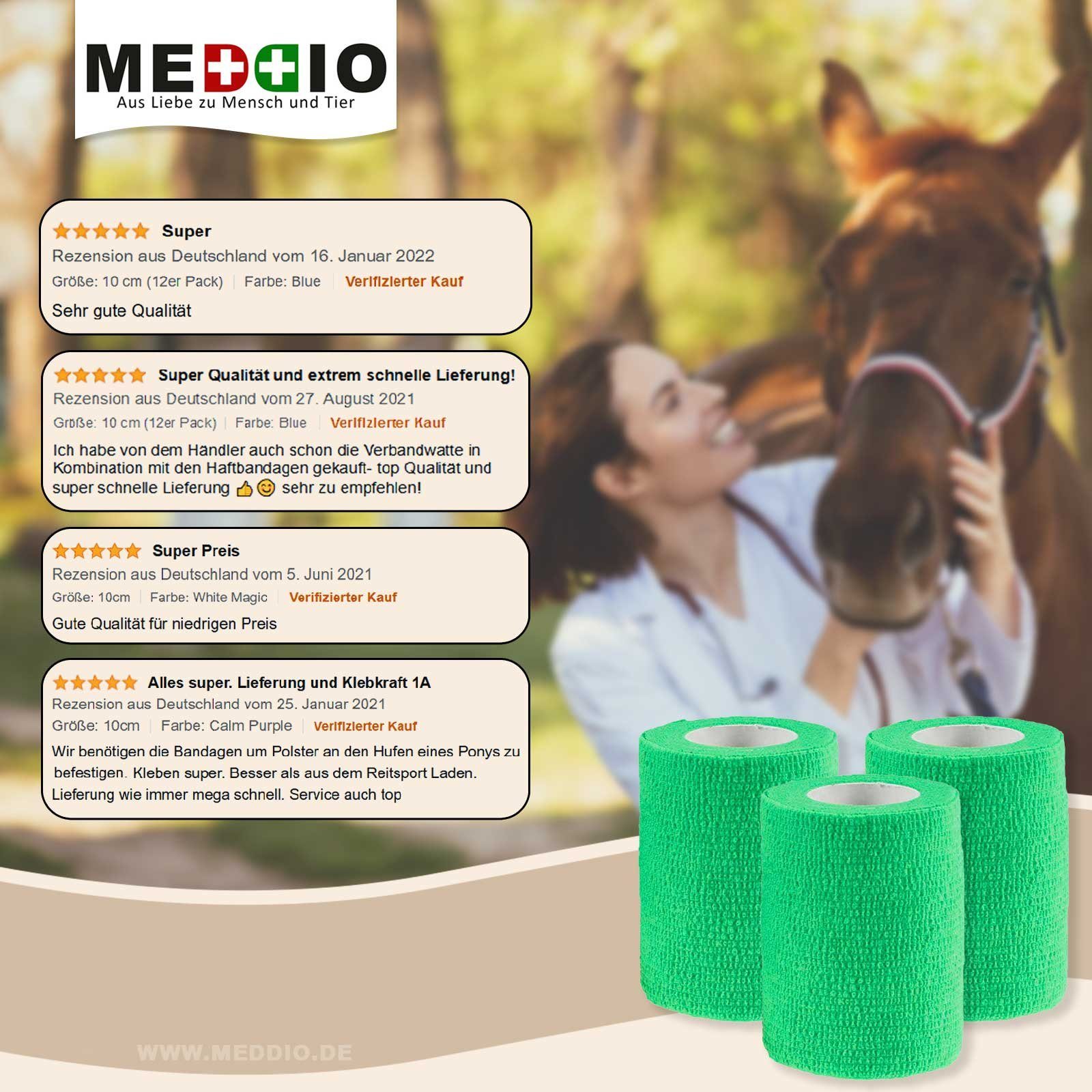 meDDio Pferdebandage 1 Haftbandage Selbsthaftende Bandage / Fixierbinde 7,5cm light green