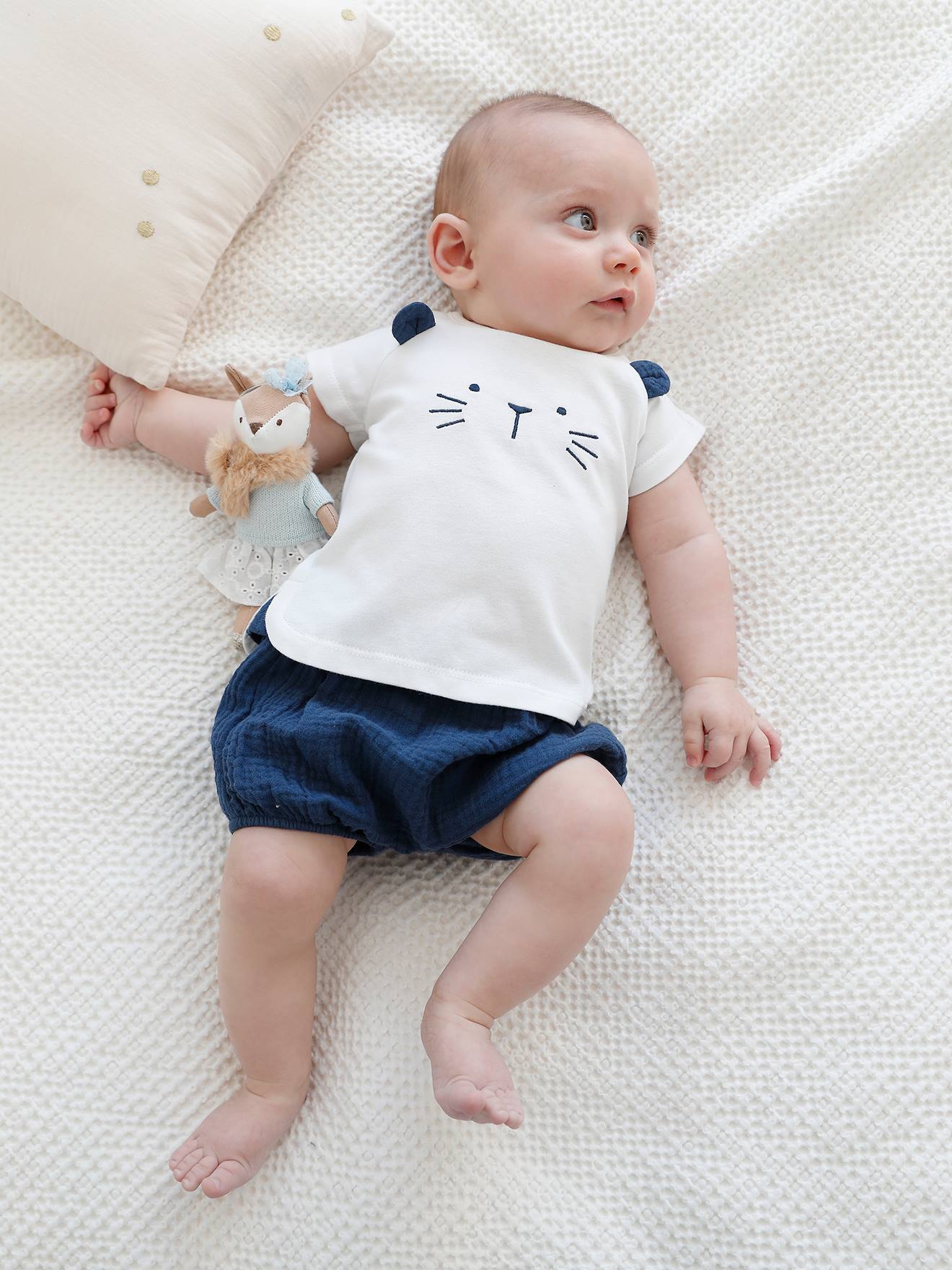 Ensemble naissance T-shirt et short de cérémonie bébé marron