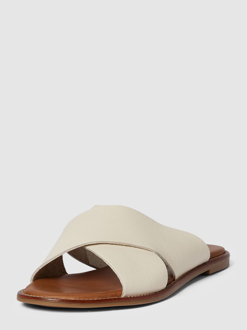 Pantoletten aus Leder mit gekreuzten Riemen in offwhite