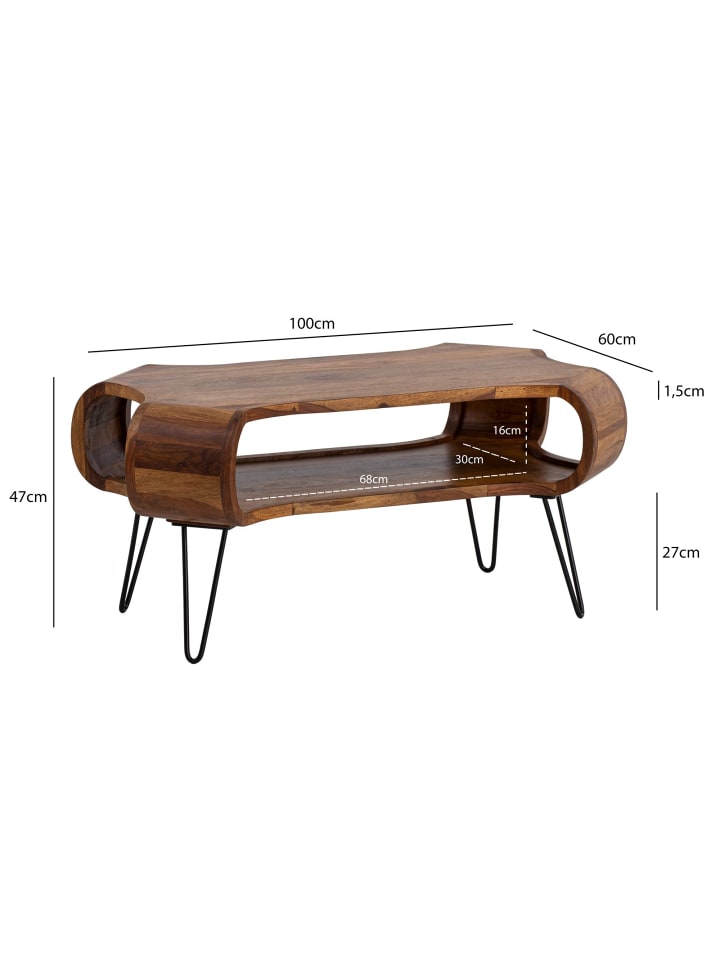 KADIMA DESIGN Couchtisch 100x60x47 cm Massivholz Metall Sofatisch, Design günstig kaufen onesize
