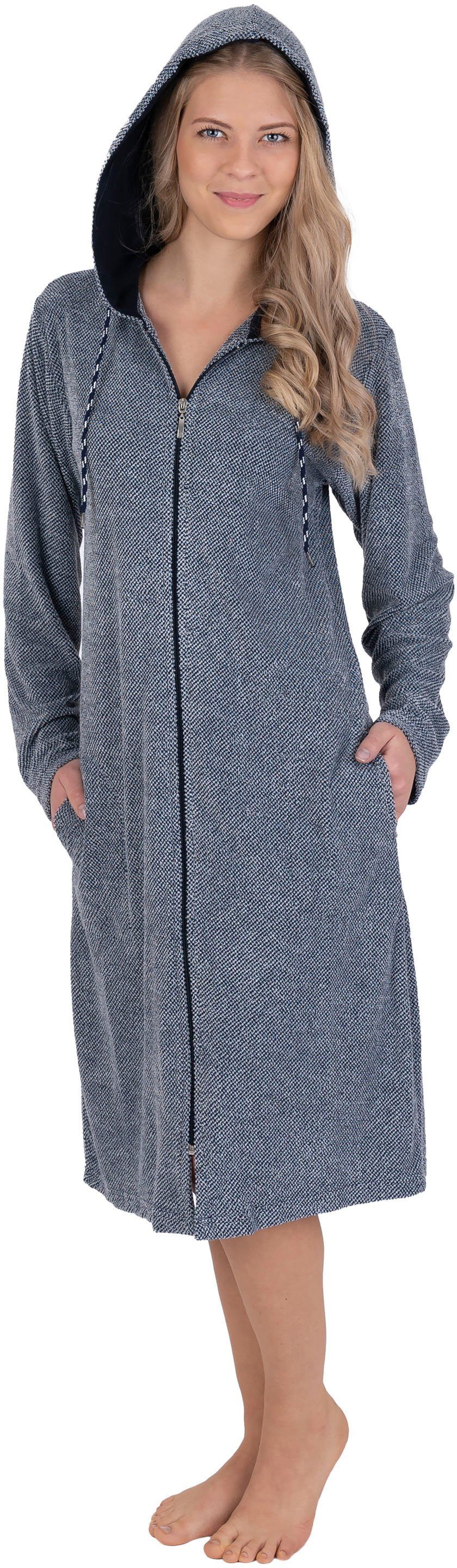 Wewo fashion Damenbademantel 6039, Langform, Leichtfrottier, Reißverschluss, leichte Badejacke
