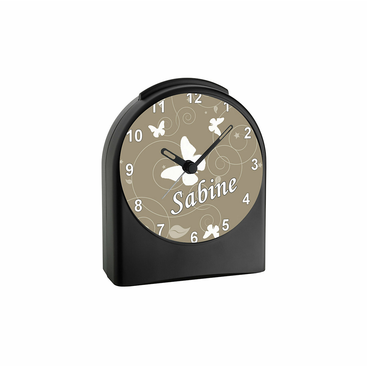 Kinder Funkwecker personalisiert mit Namen Schmetterling Ornamente Atom-/Funkuhr, 12-Stunden-Anzeigeformat, Schlummerfunktion, Nachtlicht, Geräuschlos/Ohne Ticken
