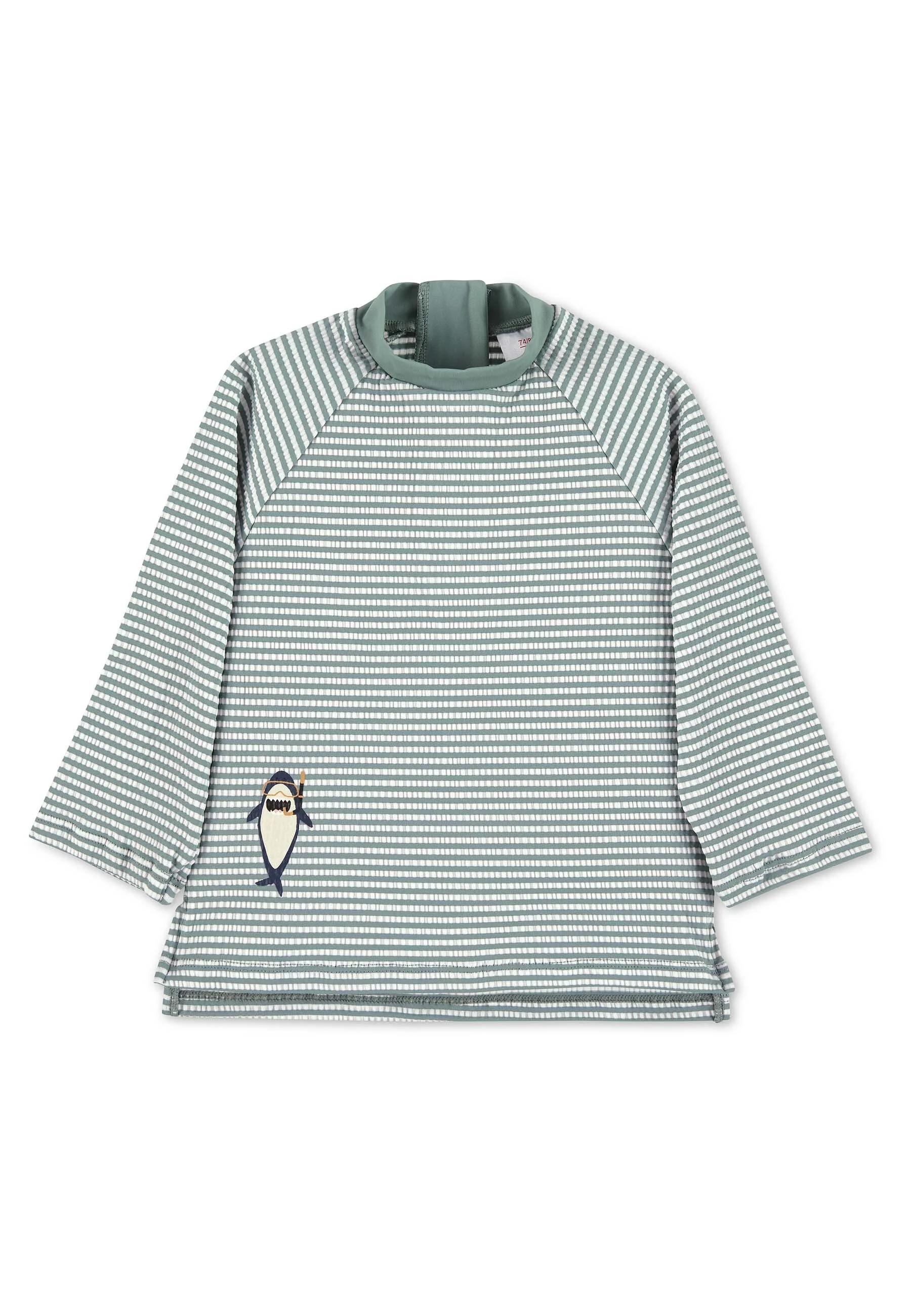 Langarm-Schwimmshirt in dunkelgrün mit Hai-Print
