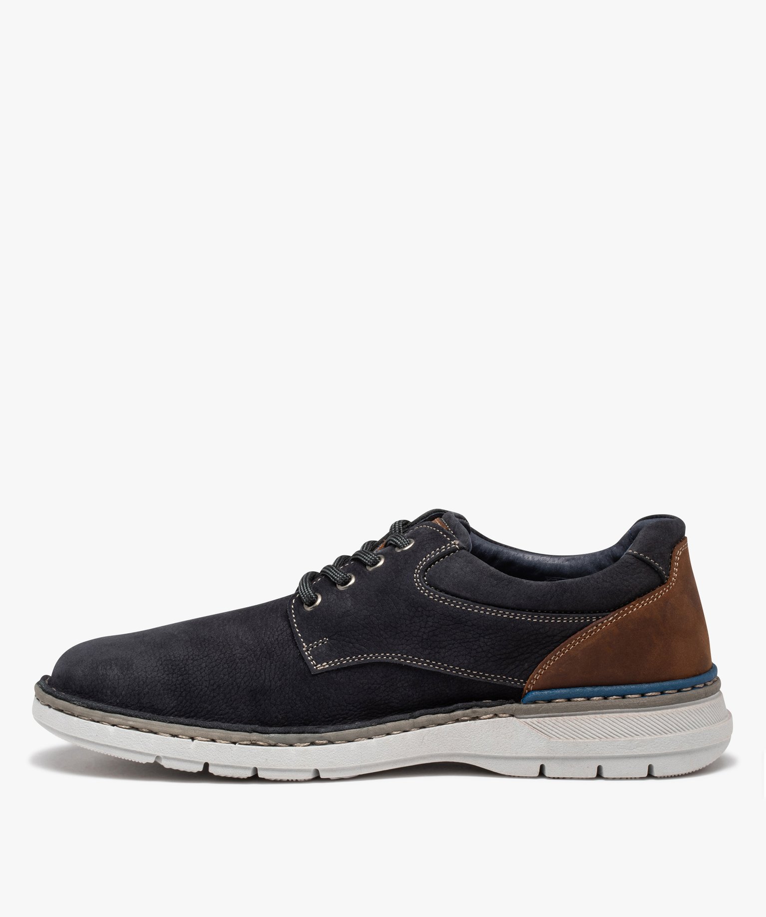 Derbies homme confort dessus cuir uni fermeture lacets marine | GEMO