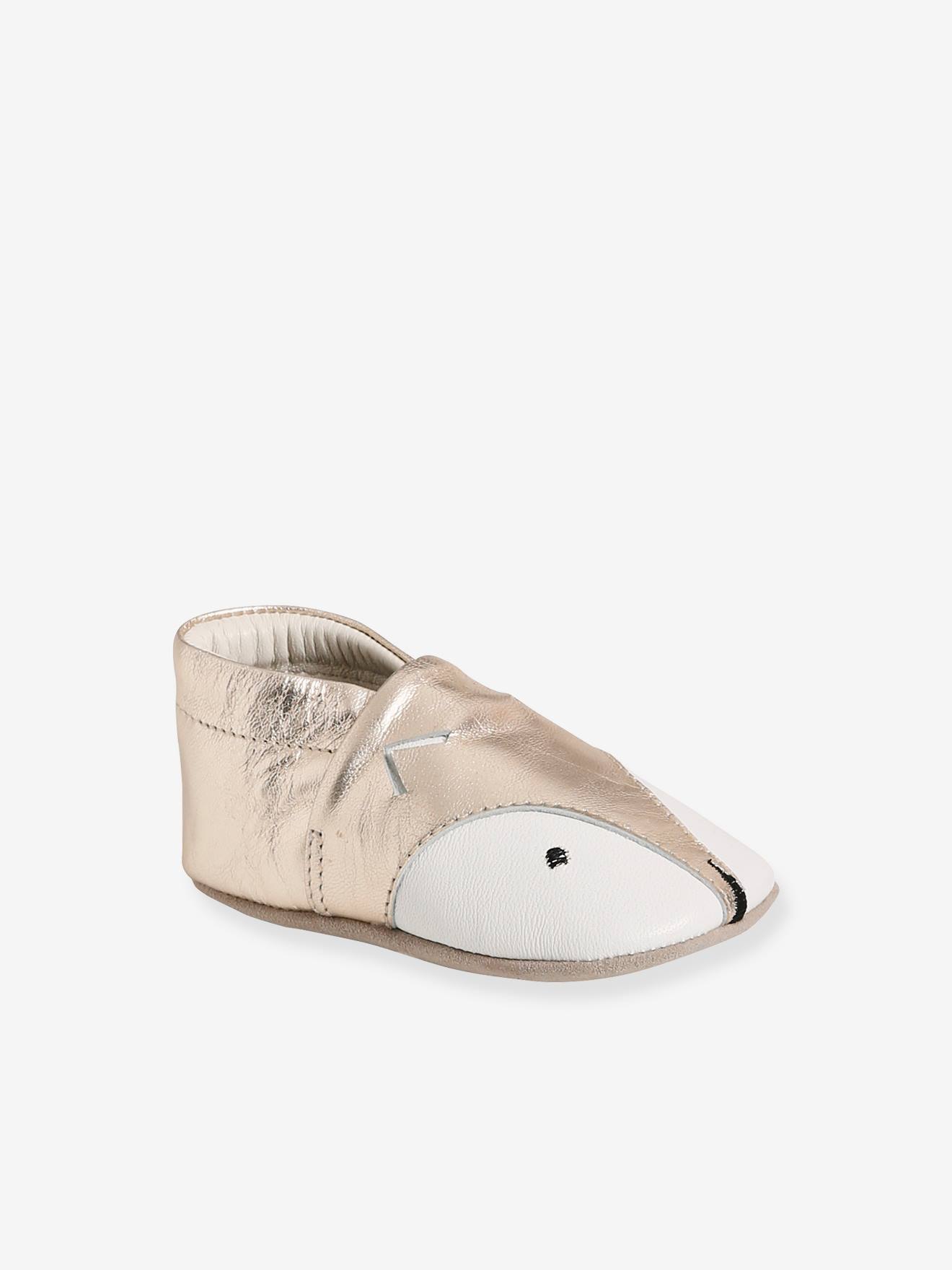 Chaussons souples en cuir bébé doré