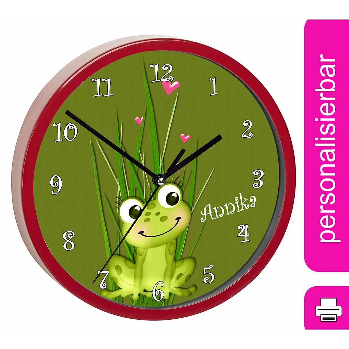 Kinder Wanduhr personalisiert mit Name Frosch-Graß