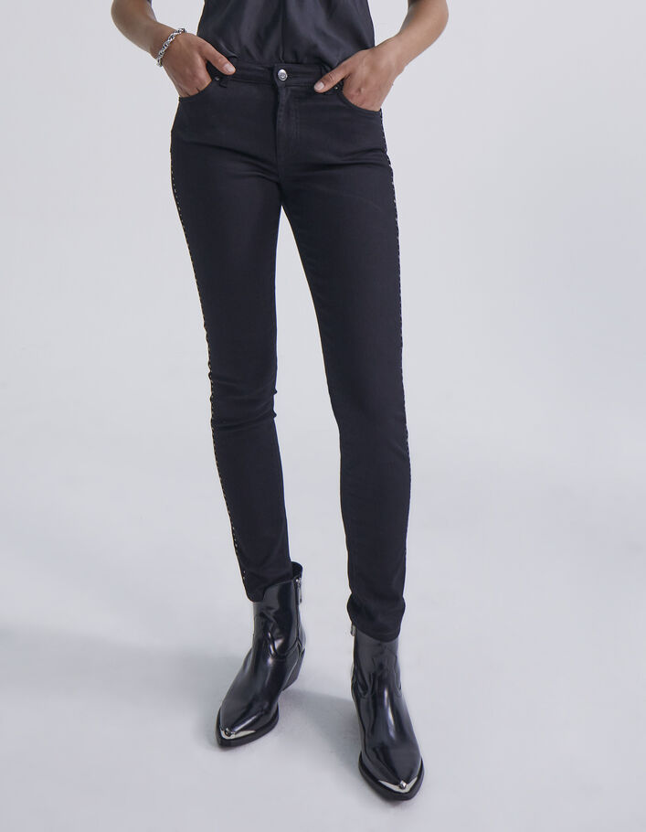 Jean slim noir effet sculpt up clous côtés Femme