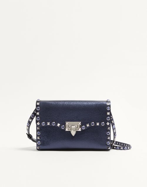 Bolsa de ombro pequena Valentino Garavani Rockstud em couro de bezerro laminado com pedras cabochão.