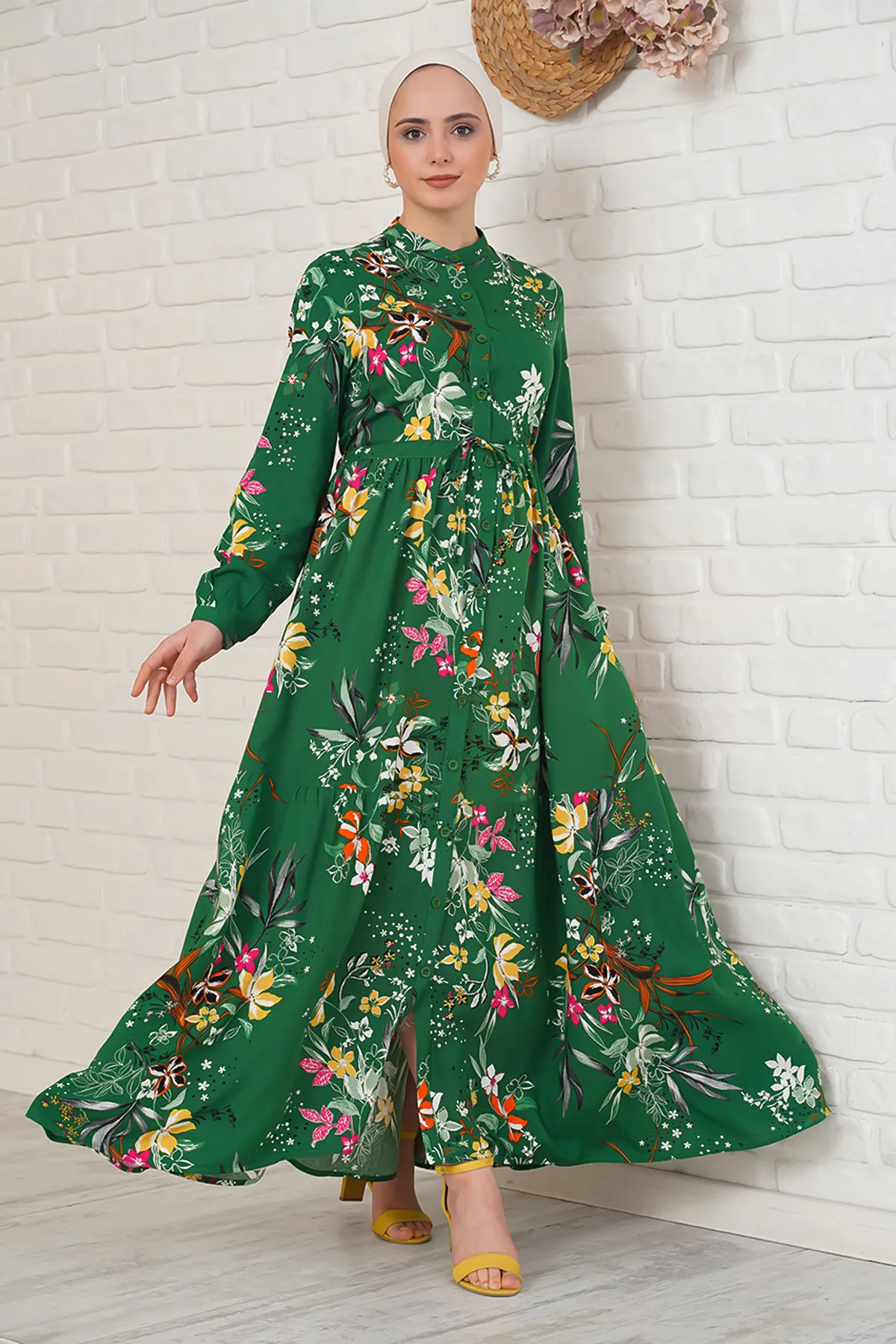 Bigdart  2144 Hijab-Kleid mit Richterkragen – Smaragdgrün