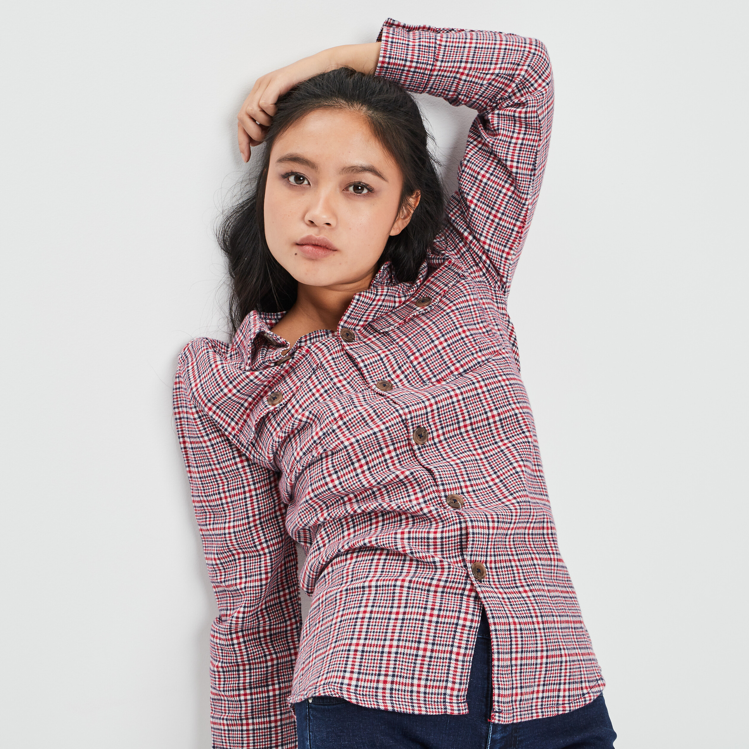 Chemise manches longues Creeks rouge femme | La Halle