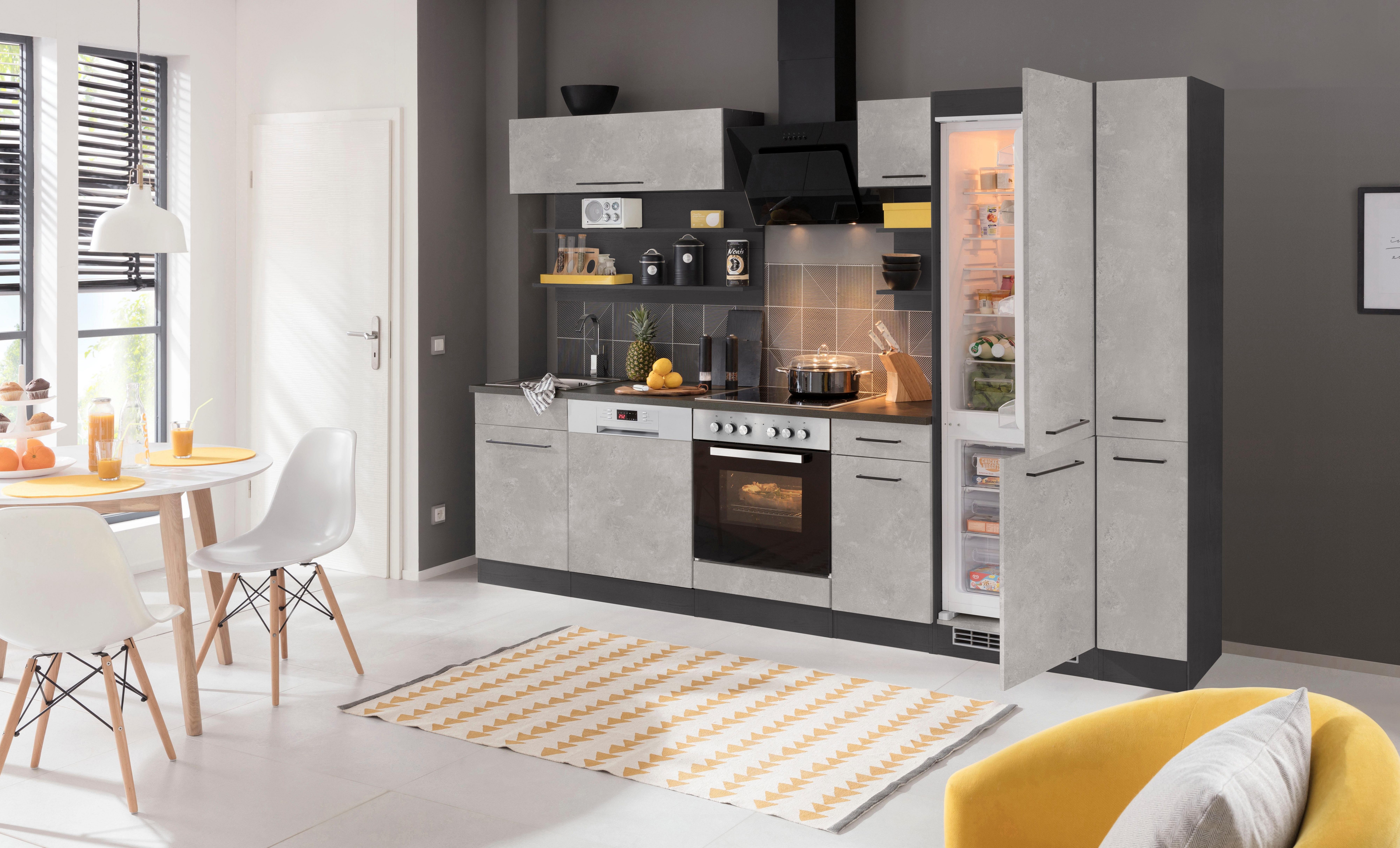 HELD MÖBEL Küchenzeile Tulsa, mit E-Geräten, Breite 300 cm, schwarze Metallgriffe, MDF Fronten