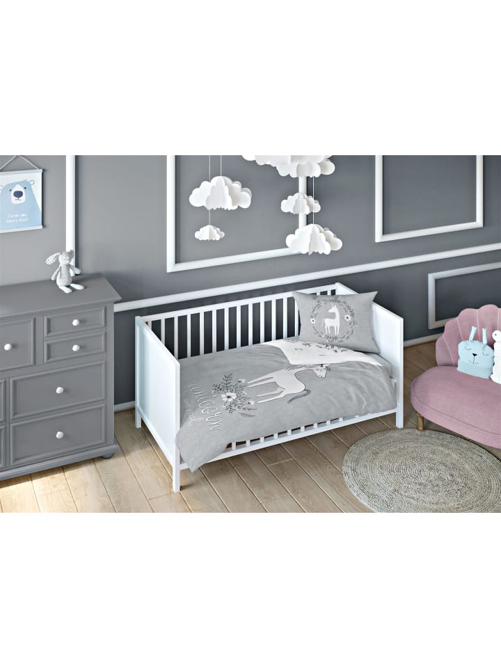 Carpe Sonno Wende-Bettwäsche Set Einhorn Timeline in Grau günstig kaufen 100 x 135 cm   40 x 60 cm