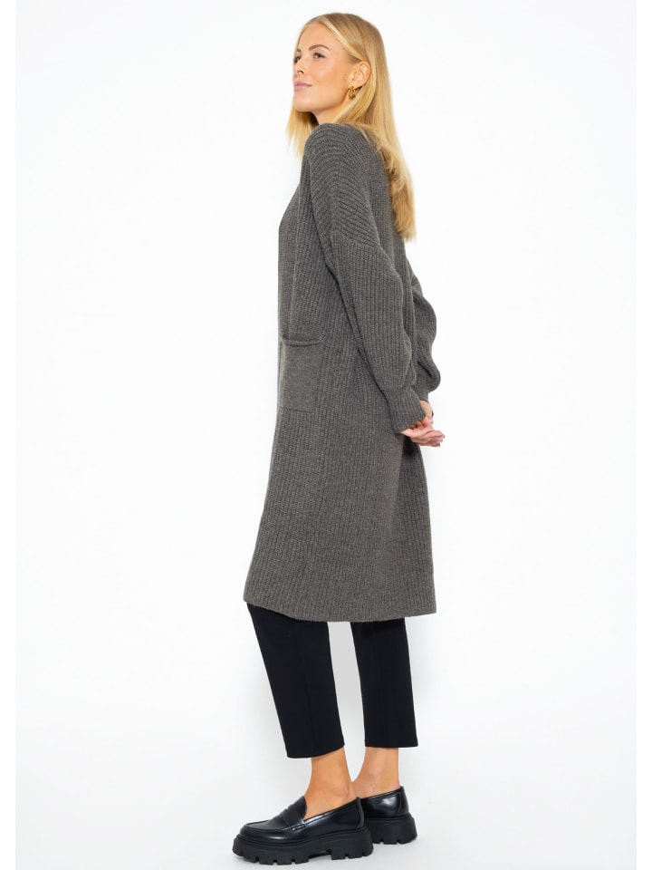 SASSYCLASSY Lang Cardigan mit Taschen in Dunkelgrau günstig kaufen