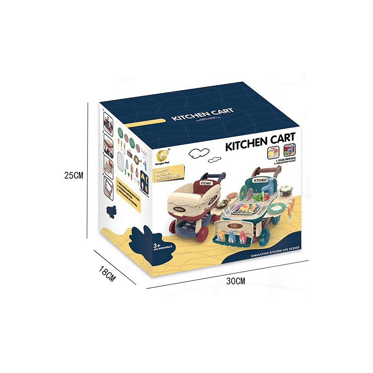 BBQ-Einkaufswagen Kinder Küchenwagen BBQ Spielset mit Lichtern und Musik, Küche Lebensmittel Obst Zubehör, 25 Teile, Geburtstagsgeschenke für 3, 4, 5, 6, 7, 8 Jahre alte Jungen und Mädchen