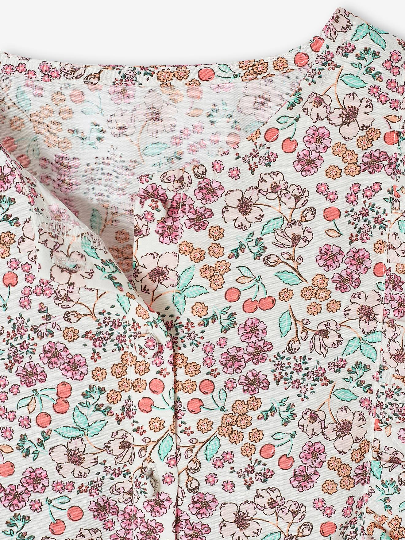 Combinaison volantée à fleurs fille écru