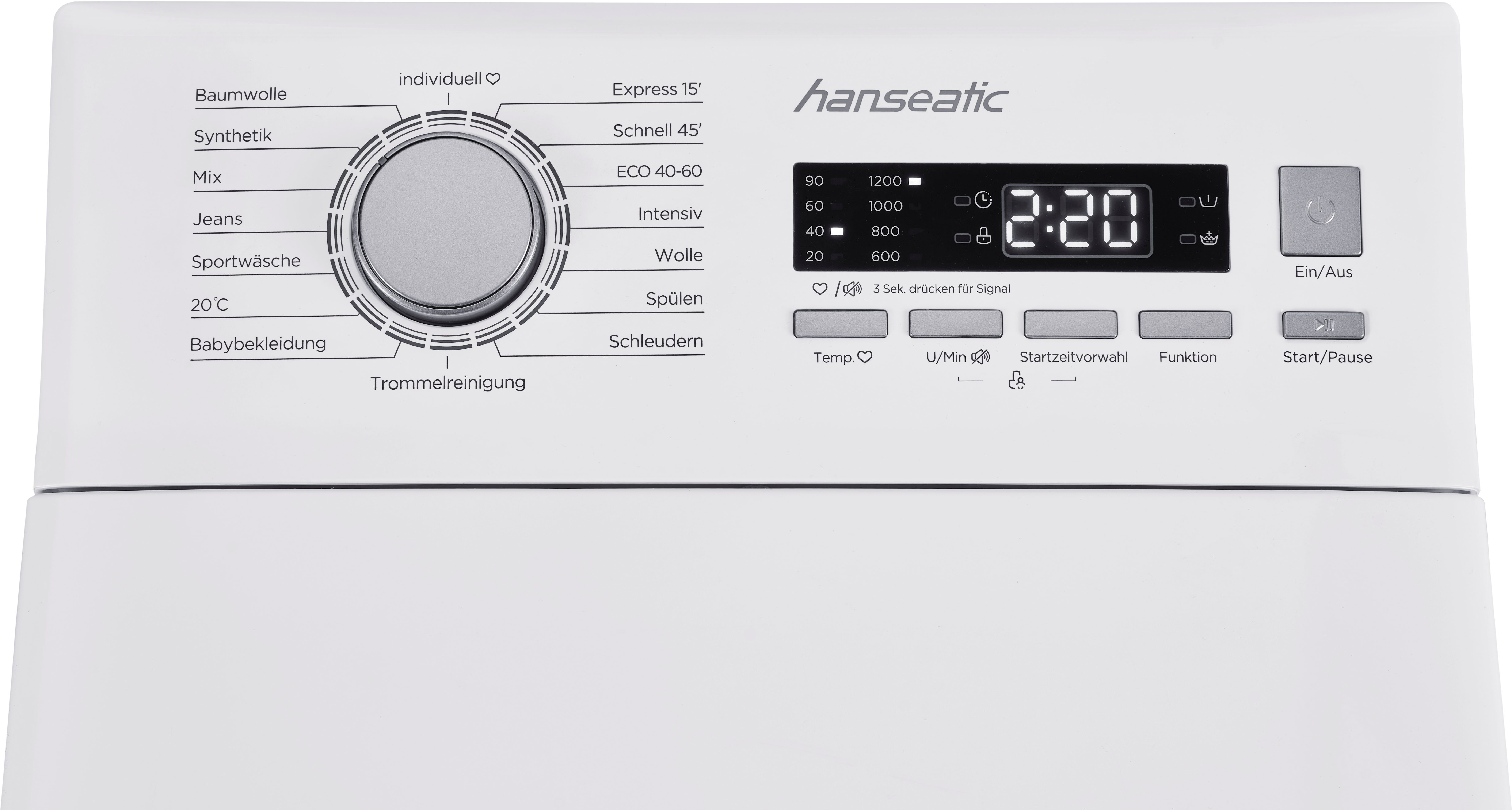 Hanseatic Waschmaschine Toplader HTW712D, 7 kg, 1200 U/min, Mengenautomatik, Überlaufschutzsystem