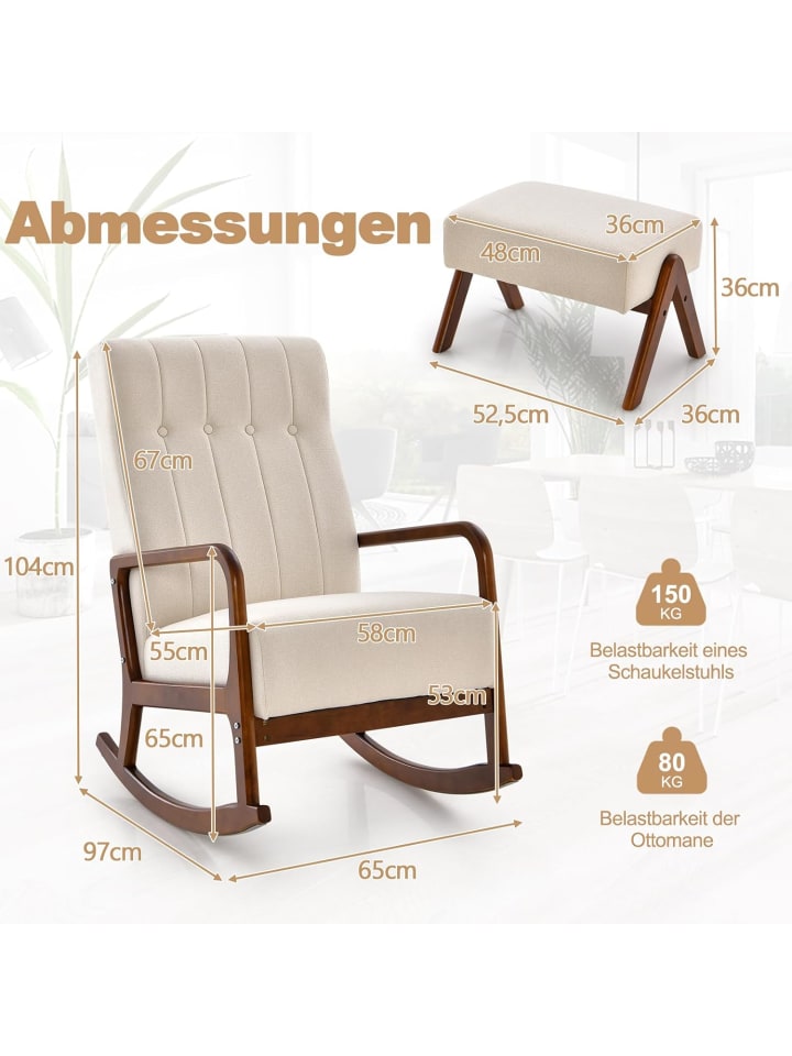 COSTWAY Schaukelstuhl mit Hocker in Beige günstig kaufen onesize